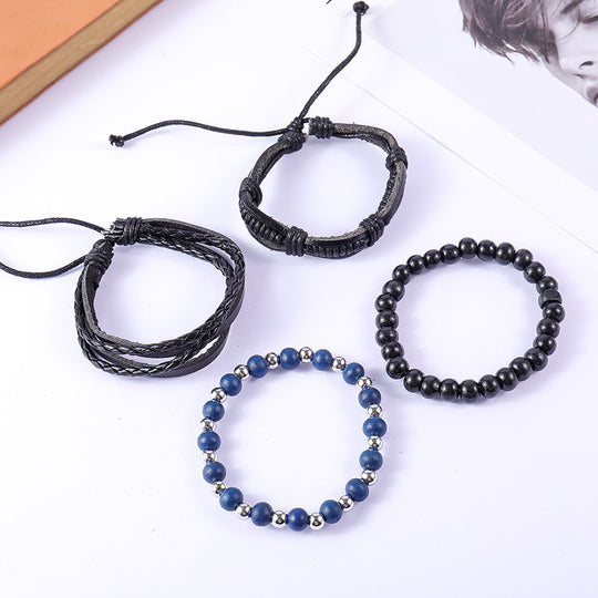 Leather Wooden Bead Multi-layer Casual Style Bracelet