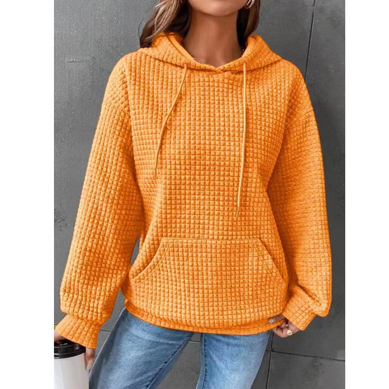 Fashion Waffle Hoodie Sweater Women's Sports Sweatshirt Casual Long Sleeve Tops Womens Clothing