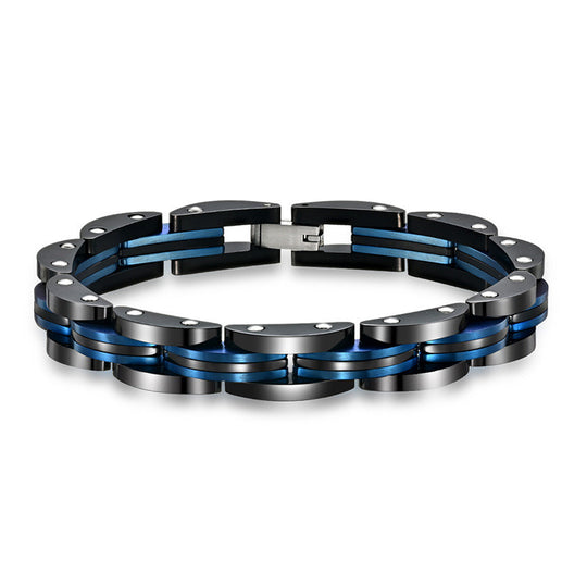 Personalized Men's Two-tone Black Room Blue Titanium Steel Bracelet