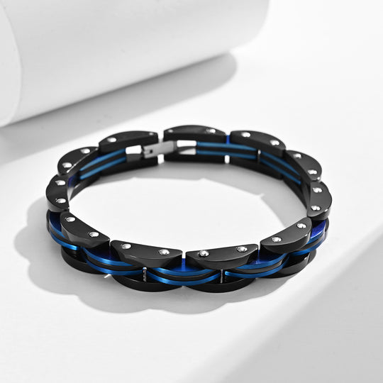 Personalized Men's Two-tone Black Room Blue Titanium Steel Bracelet