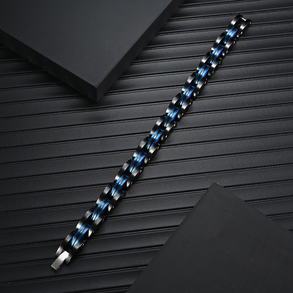 Personalized Men's Two-tone Black Room Blue Titanium Steel Bracelet