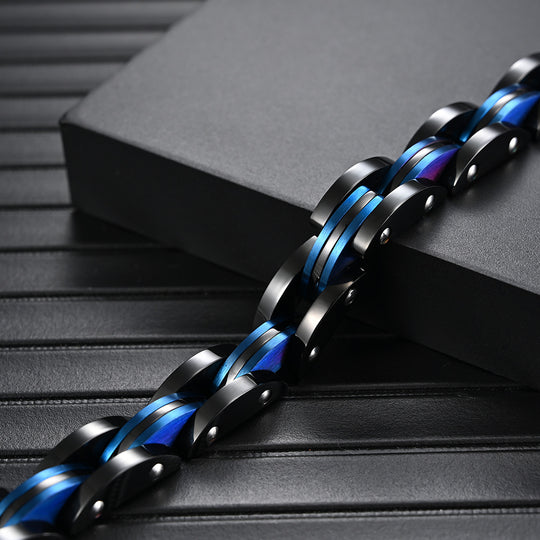 Personalized Men's Two-tone Black Room Blue Titanium Steel Bracelet