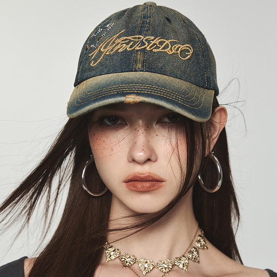 Denim Retro Sunshade Embroidered Hot Diamond Baseball Cap