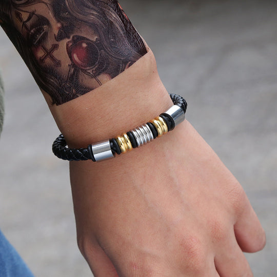 Selling Stainless Steel Men's Leather Bracelets Simple And Versatile Punk Bracelets Men's Jewelry And Bracelets