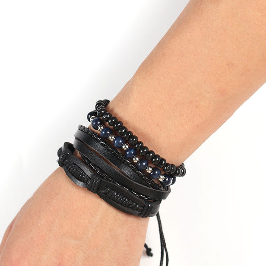 Leather Wooden Bead Multi-layer Casual Style Bracelet