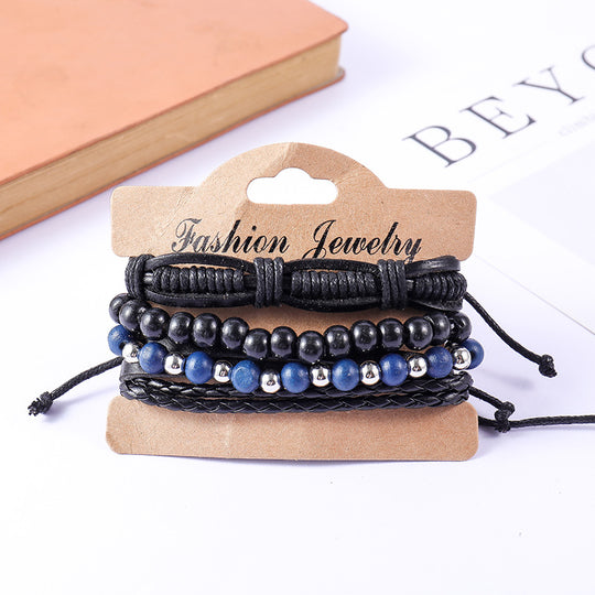 Leather Wooden Bead Multi-layer Casual Style Bracelet